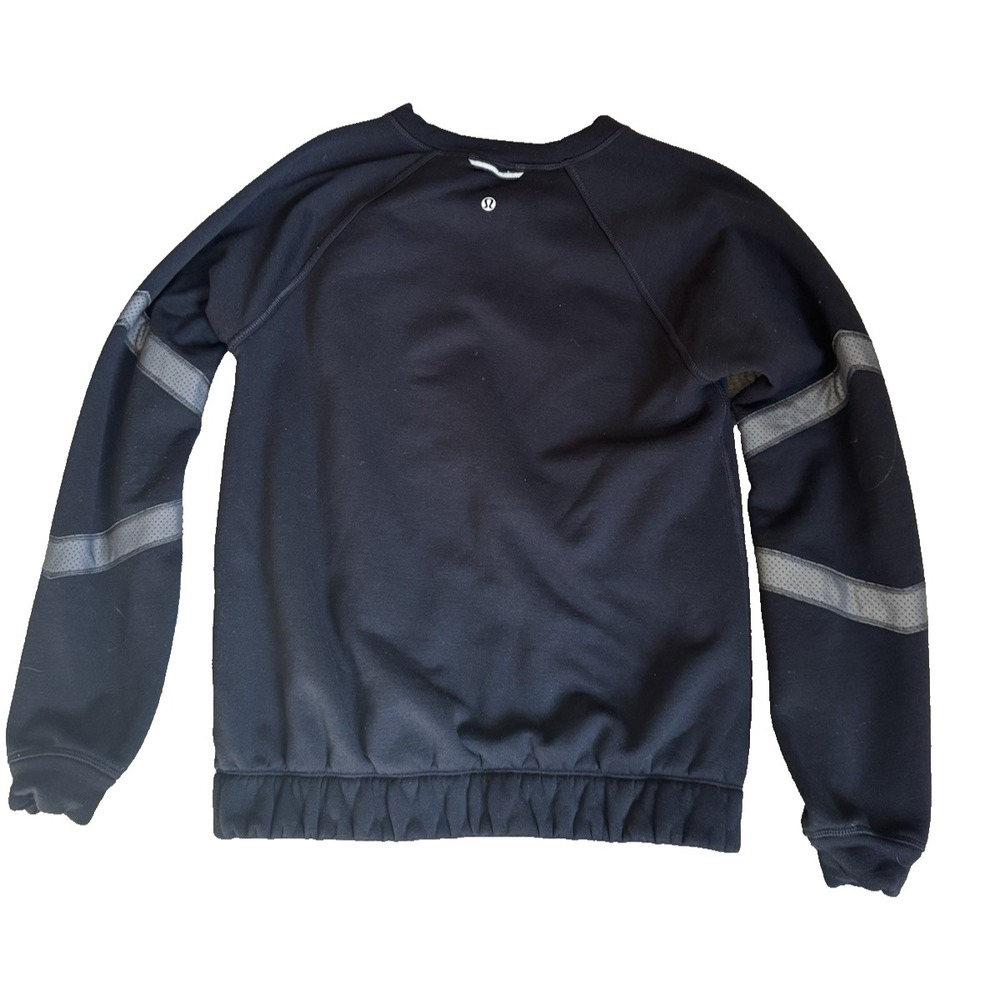Lululemon Womens Black‎ Gray Striped Sleeve Crewneck Sweatshirt Sweater Size 4